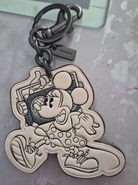 Coach Minnie Mouse Leather Keychain - Cream/Black
